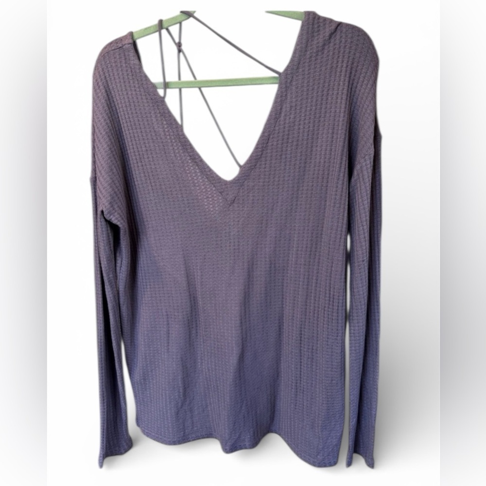 Chaser Lavender Long Sleeve V-Neck Waffle Knit Top Medium